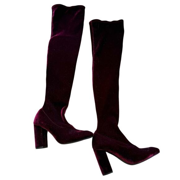 Zara velvet over the knee burgundy heeled boots EU 38 / US 7.5 - Picture 13 of 15